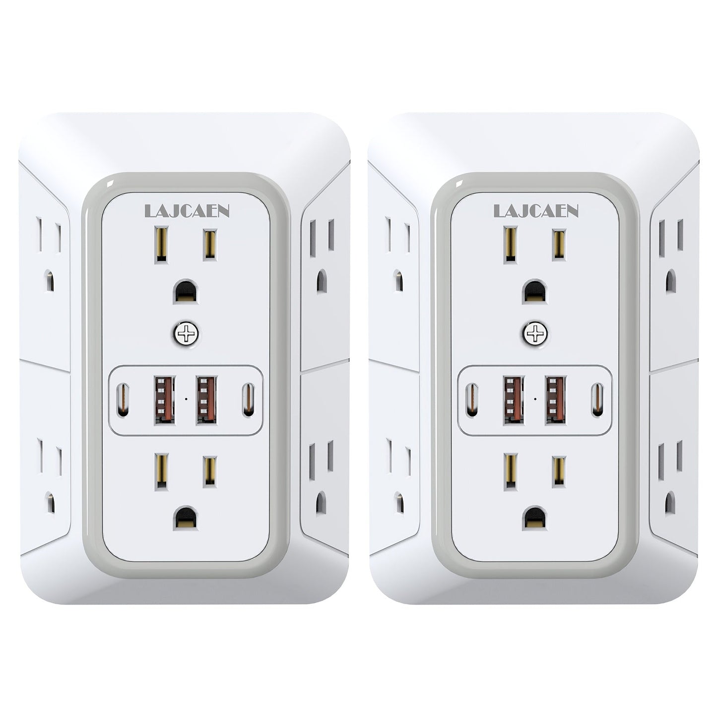 Outlet Splitter Wall Expander 10-in-1 with 6 AC Outlets 2 USB-A 2 USB-C Ports 3-Sided Plug Extender Surge Protector Night Light Compact Space-Saving Design for Home Dorm Apartment Office