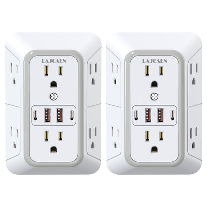 Outlet Splitter Wall Expander 10-in-1 with 6 AC Outlets 2 USB-A 2 USB-C Ports 3-Sided Plug Extender Surge Protector Night Light Compact Space-Saving Design for Home Dorm Apartment Office