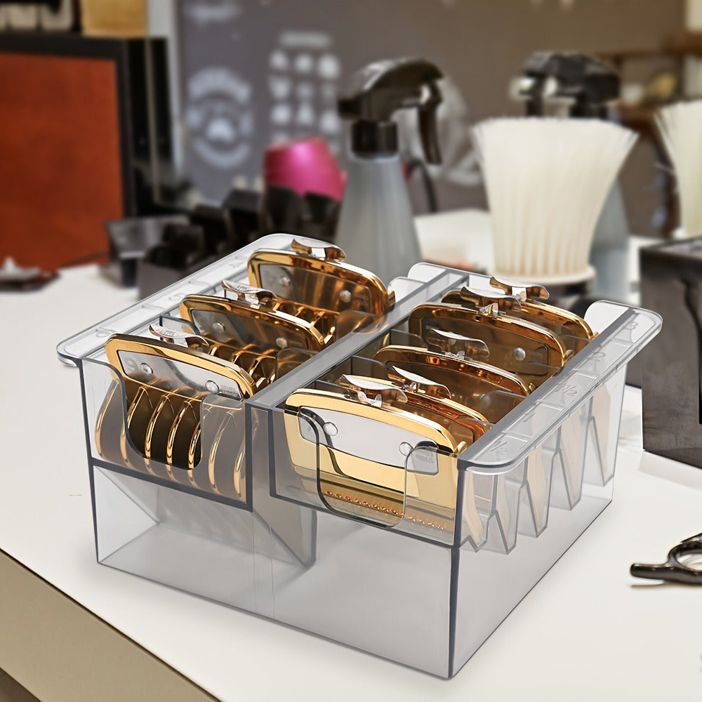 Barber Tool Organizer 8-Slot Clear Plastic Storage Box for Hair Clippers Scissors & Grooming Accessories – Transparent Salon Organizer for Home & Professional Barber Use