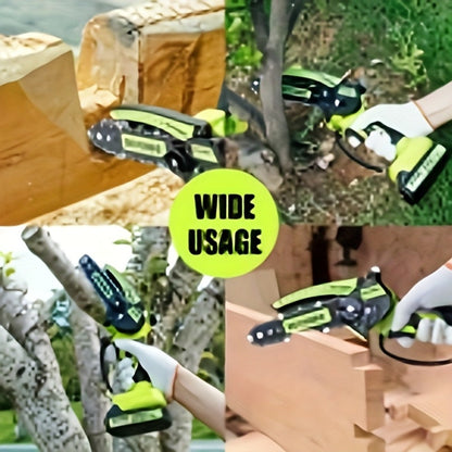 Cordless Mini Chainsaw 6 Inch – Handheld Lightweight Portable Electric Chainsaw with Safety Equipment, for Yard Gardening, Tree Pruning, Home Woodworking & Outdoor Survival, Thoughtful Gift for Men (1 or 2 Batteries)