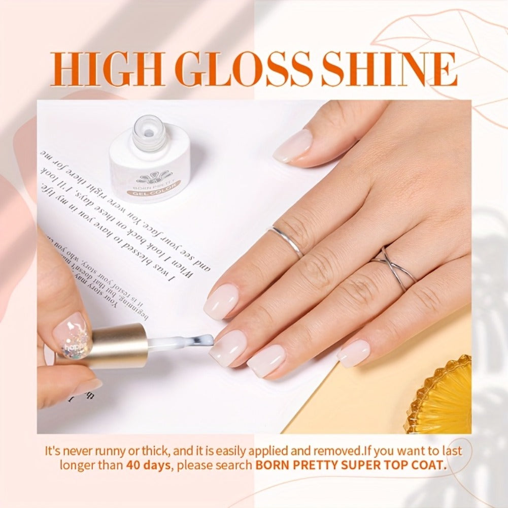 Jelly Gel Nail Polish Translucent 10ml – Glass Nail Look, 30-Day Soak-Off Semi-Permanent UV LED, Milky White Snow Glitter Pink Nude Shades, Buildable Salon Quality for Women