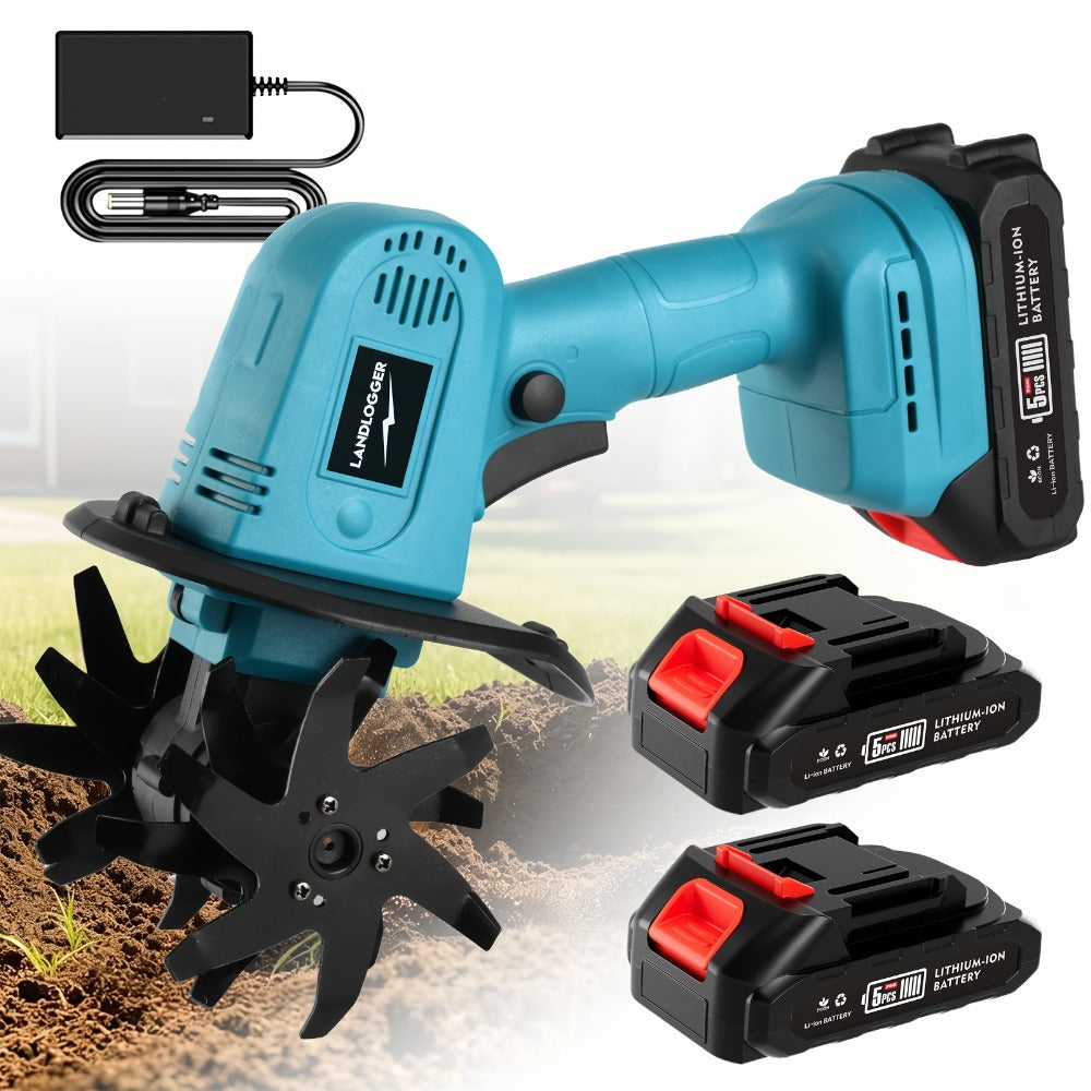 Cordless Electric Cultivator 20V Lightweight Handheld Rotary Tiller – 9-Inch Width 6.6-Inch Depth, 1 or 2 Batteries & Charger, Garden Soil Tiller for Courtyard Farmland Vegetable Garden Raised Bed