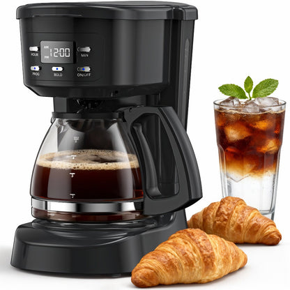 5-Cup Programmable Digital Coffee Maker – Auto Brew, Sneak-A-Cup Anti-Drip, Washable Basket Filter, Keep-Hot Plate & Water Level Window, Drip Coffee Machine for Home & Office – Black, White