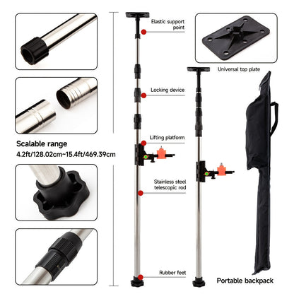 Telescoping Laser Level Pole 15.4ft / 4.7m – Adjustable Extension Rod with 1/4"-20 & 5/8"-11 Thread Mount for Rotary and Line Lasers, Professional Surveying & Construction Staff