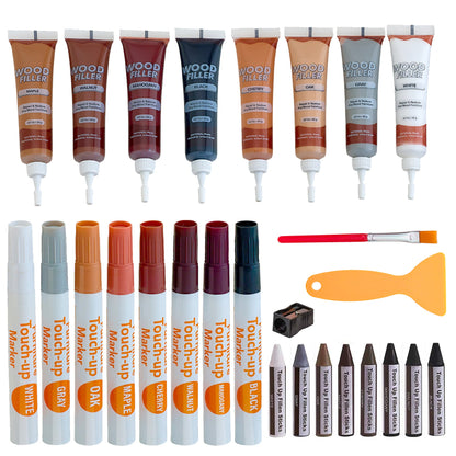 Wood Scratch Repair Kit Furniture Touch Up Markers Scratch Stain Repair Pens for Wood Furniture Tables Desks Floors Bedposts Cabinets Dark Light Mixed Colors 13 PC or 34 PC Carpenter Essential