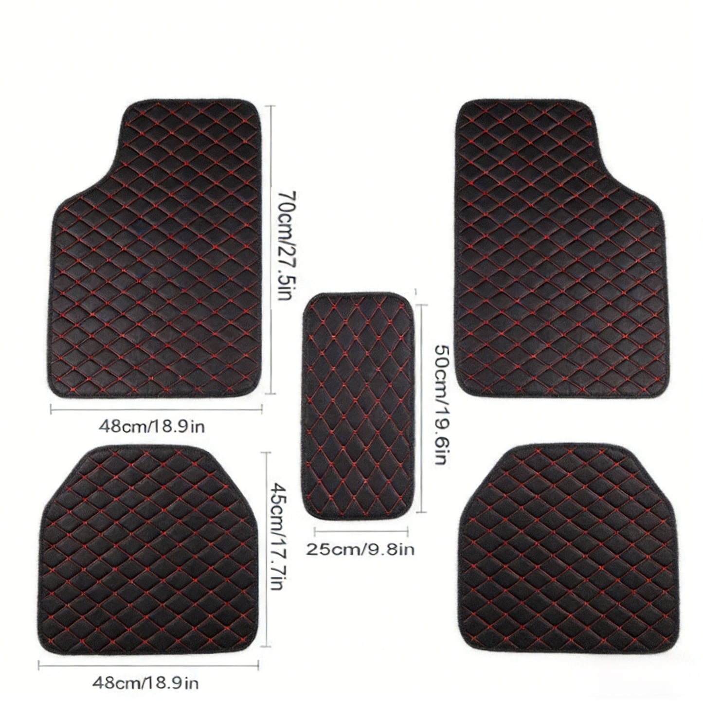 Luxury PU Leather Car Floor Mats 4-Piece & 5-Piece Set – Universal Non-Slip Wear-Resistant Full Coverage Front & Rear Row Auto Floor Mat for Most Vehicle Models (Red / Beige / Brown)
