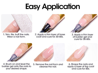 Hard Gel Nail Extension Builder Gel 7-in-1 Self-Leveling – 28+ Day Wear, LED UV Cured, 15ml, Clear Pink Nude Baby Pink Milky White, Acrylic Alternative for DIY Salon Manicure Women Nail Technicians