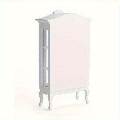 Miniature Display Cabinet with Mirror & 3 Glass Shelves White Wooden Mini Showcase – Dollhouse Decoration Photography Prop Wedding Scene Decor, Collectible Gift for Miniature Enthusiasts & Collectors