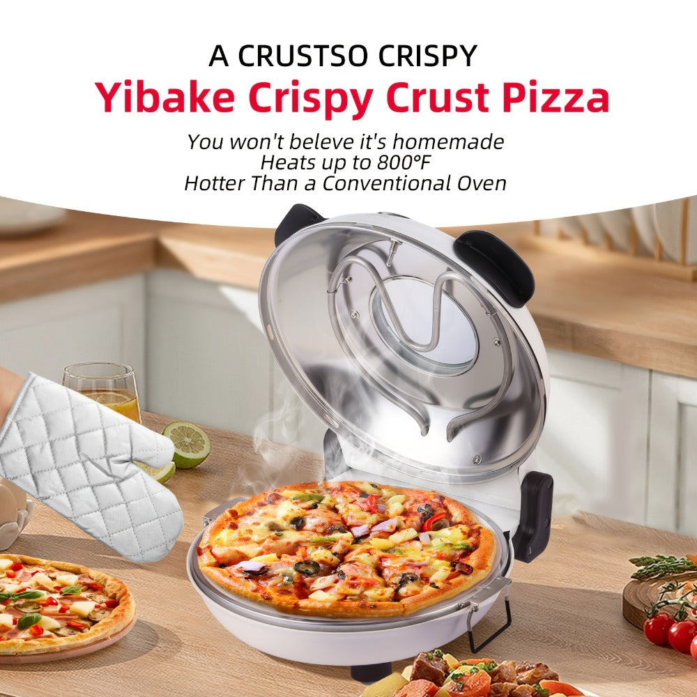 Indoor Pizza Oven Countertop – 12-Inch Electric Pizza Maker Machine for Home Kitchen, Heats Up to 800°F, Fast Baking Grill Oven with Even Heat Distribution, White
