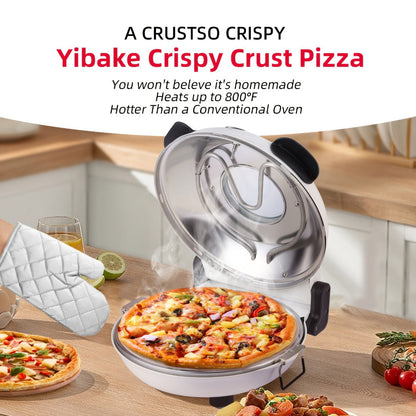 Indoor Pizza Oven Countertop – 12-Inch Electric Pizza Maker Machine for Home Kitchen, Heats Up to 800°F, Fast Baking Grill Oven with Even Heat Distribution, White