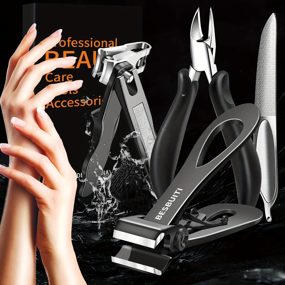 Thick Toenail Clipper Set for Seniors & Diabetics — Wide Jaw Ingrown Toenail Clipper, Heavy Duty Angled Nail Clipper & Nail File Kit for Men and Women, Professional Thick Nail Cutter Tool