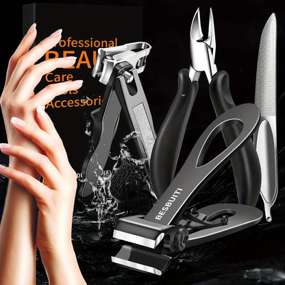 Thick Toenail Clipper Set for Seniors & Diabetics — Wide Jaw Ingrown Toenail Clipper, Heavy Duty Angled Nail Clipper & Nail File Kit for Men and Women, Professional Thick Nail Cutter Tool