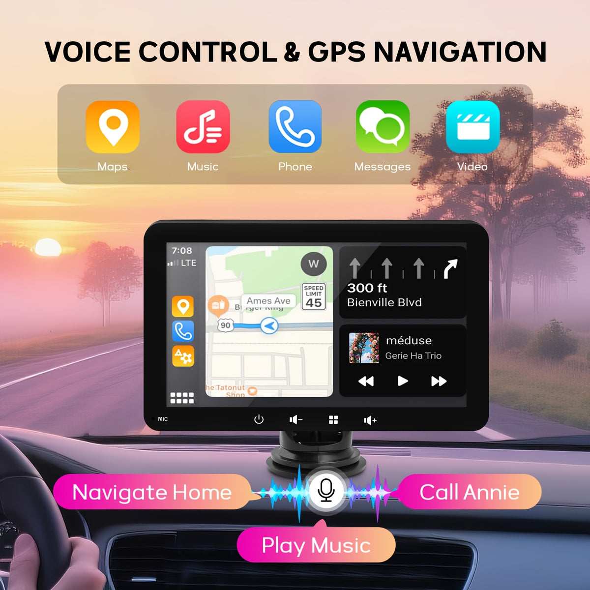 2026 New 7-Inch Wireless Car Display with Touch Buttons Below Features: - Built-In Car Audio System - Ultra-Hd Touchscreen - 1080P Rearview Camera - Dashcam - Wireless Connectivity - GPS Navigation - Supports Carplay, Android Auto