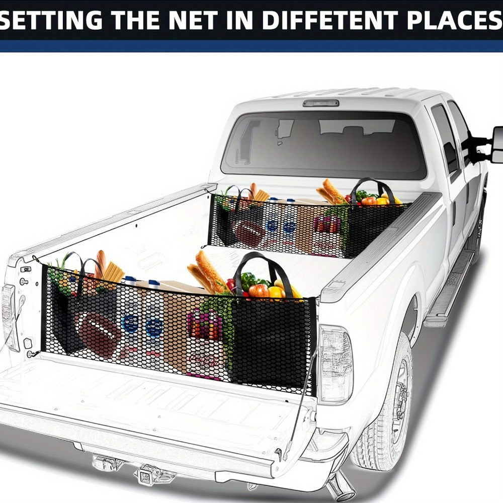 Truck Bed Cargo Net Elastic Mesh Organizer with Hooks Heavy Duty Bungee Net for Pickup Truck Bed Cargo Management Grocery Storage Secure Haul