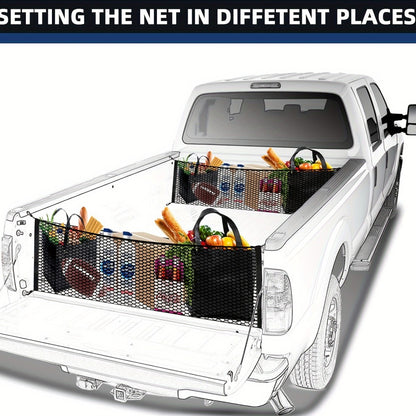 Truck Bed Cargo Net Elastic Mesh Organizer with Hooks Heavy Duty Bungee Net for Pickup Truck Bed Cargo Management Grocery Storage Secure Haul