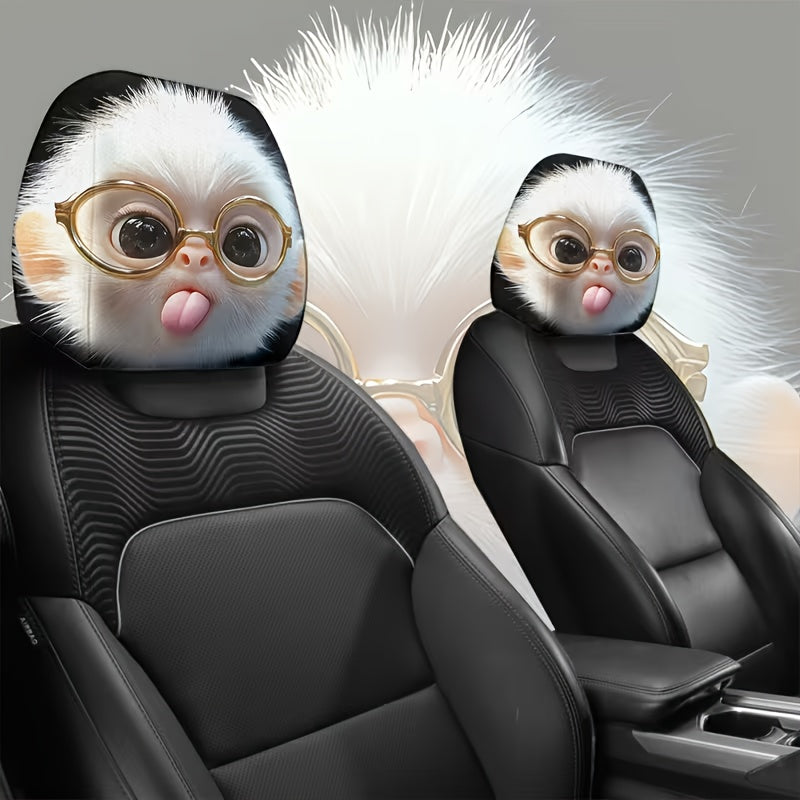 2pcs Cute Monkey with Glasses Car Headrest Covers. Car Decoration. Soft And Comfortable. No Material Filling. Suitable for Long-Distance Travel And Daily Commuting. for Friends And Loved Ones