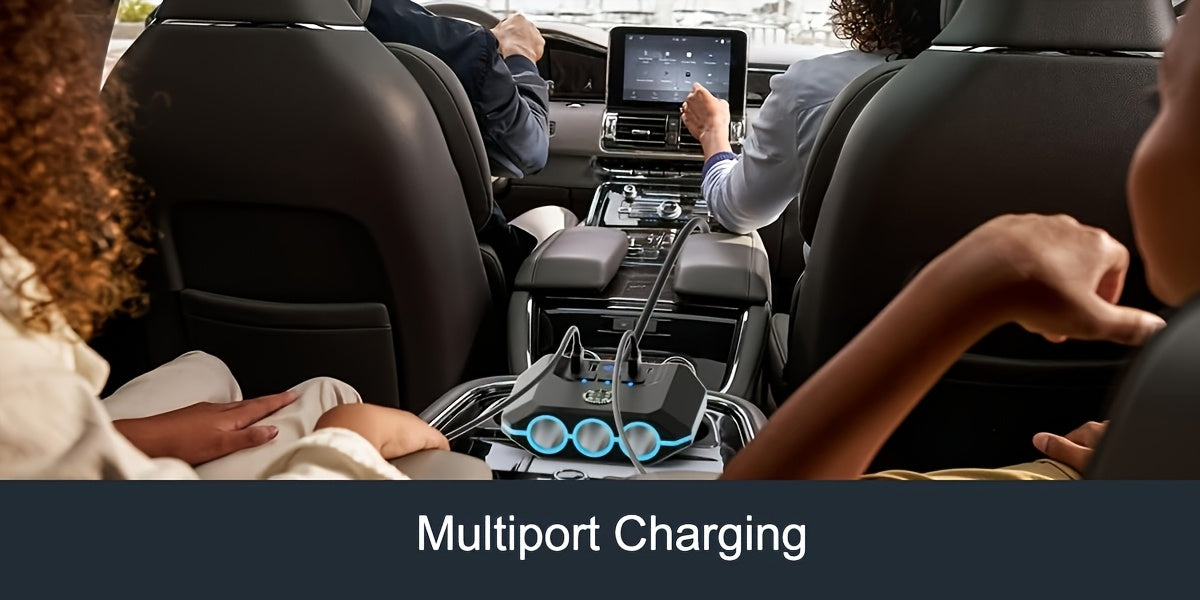 Car Lighter Splitter Charger Adapter 3 Socket Power Outlet 120W USB 12V/24V Car Socket Outlet Splitter with Voltage Monitor Independent Switch for