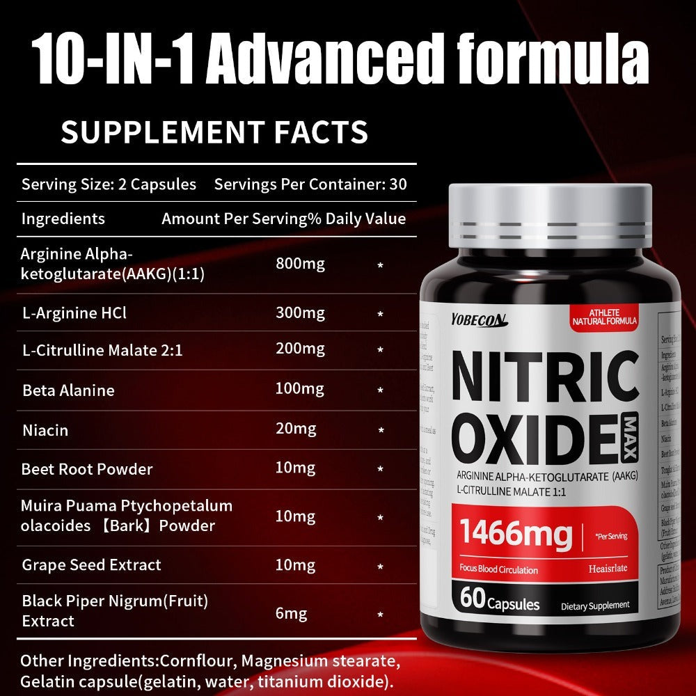 Nitric Oxide Supplement 1466mg with L-Arginine, L-Citrulline & Beet Root — Boosts Blood Flow, Muscle Pump, Endurance & Athletic Performance | Pre-Workout Capsules for Men & Women | 1-3 Bottle Options