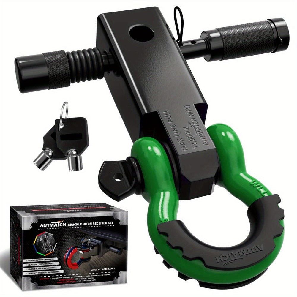 Shackle Hitch Receiver Kit 2 Inch – 45,000 lbs Break Strength, Drop-Forged Steel, Lock Pin & D-Ring, Fits Truck RV ATV Boat, 8 Colors, Towing Recovery Set