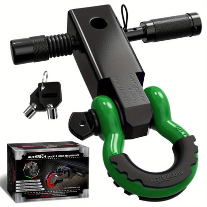 Shackle Hitch Receiver Kit 2 Inch – 45,000 lbs Break Strength, Drop-Forged Steel, Lock Pin & D-Ring, Fits Truck RV ATV Boat, 8 Colors, Towing Recovery Set