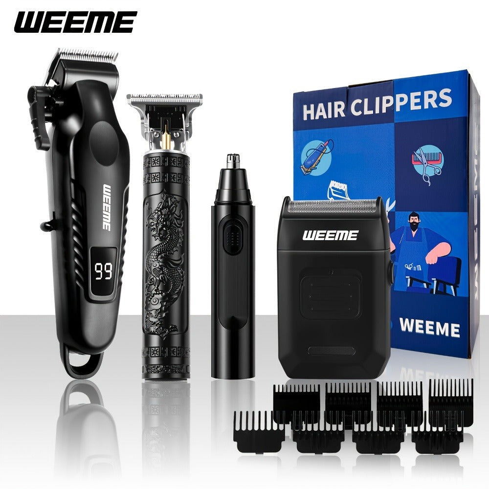 USB Rechargeable Hair Clipper Set for Men — WEEME Electric Razor & T-Blade Trimmer Kit with 8 Limit Combs, 2/3-Piece in Golden, Blue & Black, Valentine's Day & Birthday Grooming Gift