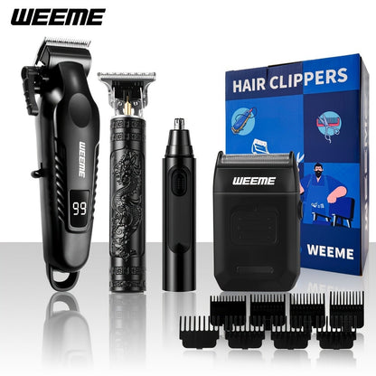 USB Rechargeable Hair Clipper Set for Men — WEEME Electric Razor & T-Blade Trimmer Kit with 8 Limit Combs, 2/3-Piece in Golden, Blue & Black, Valentine's Day & Birthday Grooming Gift
