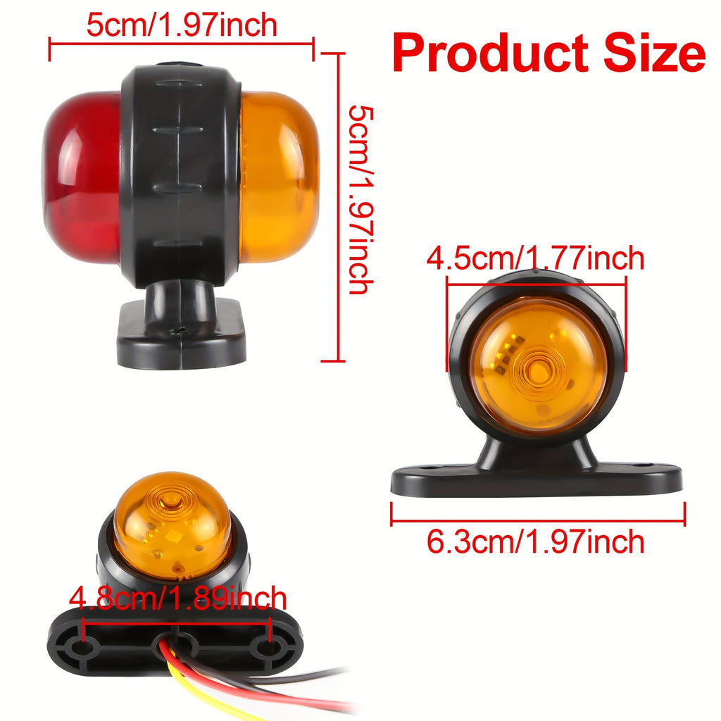 10pcs 12-24V Double-Sided Car Truck Side Indicator Lamps Red Amber Blinker Signal Indicator Lamp for Trailer Lorry Caravan