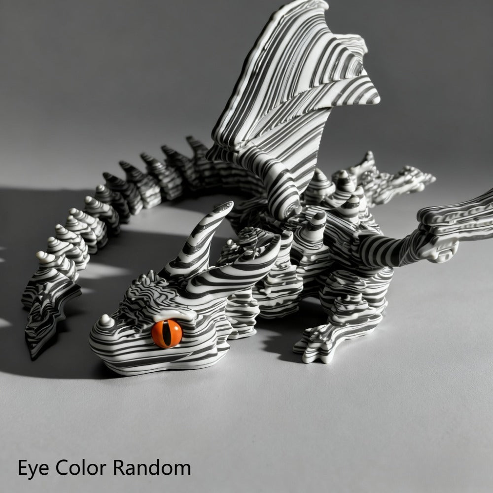 Articulated Cybernetic Dragon Statue – 3D Printed Black & White Swirl Fidget Figurine with Random Eye Color, Poseable Collectible Fantasy Art for Desktop Display, Cool Gift for Teens & Adults 14+