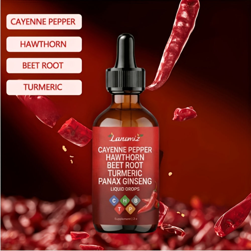 Cayenne Pepper Liquid Drops 2fl oz All-in-One Formula with Beet Root Turmeric Hawthorn Ginseng Ceylon Cinnamon - Daily Circulation Energy Heart Health Supplement Allergy-Friendly Unisex