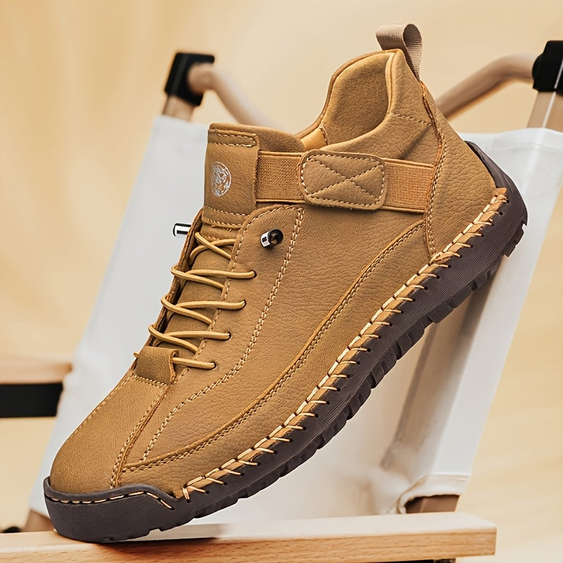 Men's High-Top Casual Ankle Boots - Elastic Closure and Rubber Sole