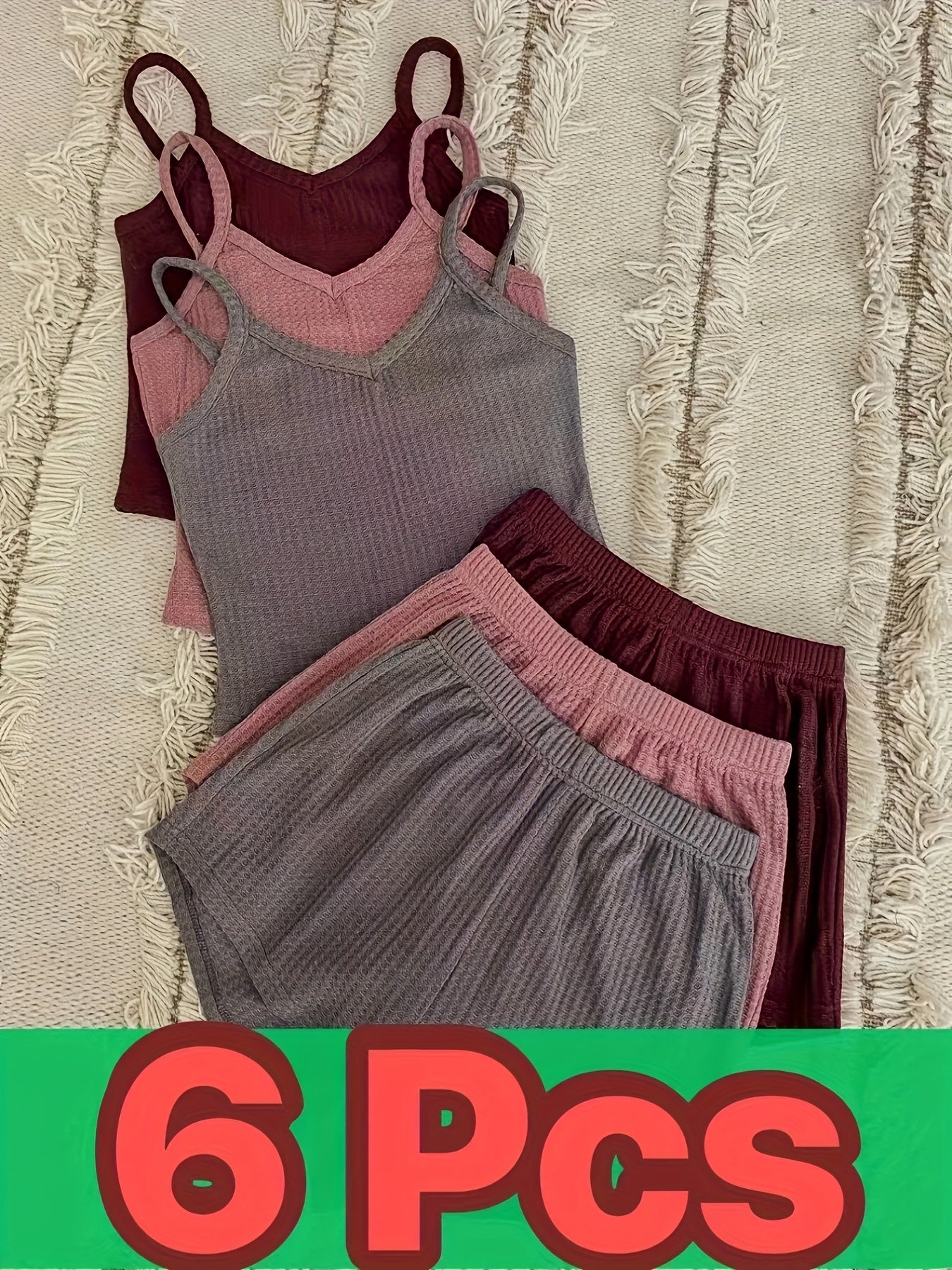 Women's Pajama Set - 6-Piece Solid Color Comfort