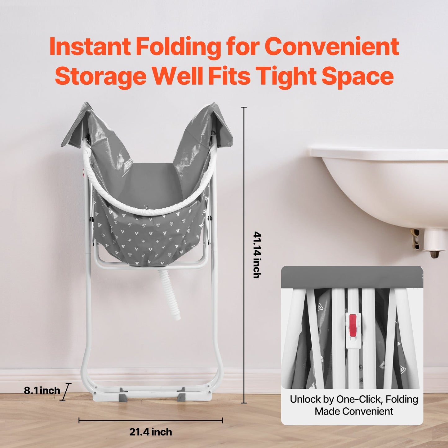 Elevated Foldable Pet Bathtub – Stand-Up Dog Grooming Tub with Carbon Steel Legs, 220 lbs Capacity & Expandable Drain Hose | 33"x18" PVC Tub for Pets 10–65 lbs | Space-Saving Collapsible Design | Gray