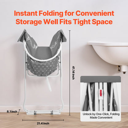 Elevated Foldable Pet Bathtub – Stand-Up Dog Grooming Tub with Carbon Steel Legs, 220 lbs Capacity & Expandable Drain Hose | 33"x18" PVC Tub for Pets 10–65 lbs | Space-Saving Collapsible Design | Gray