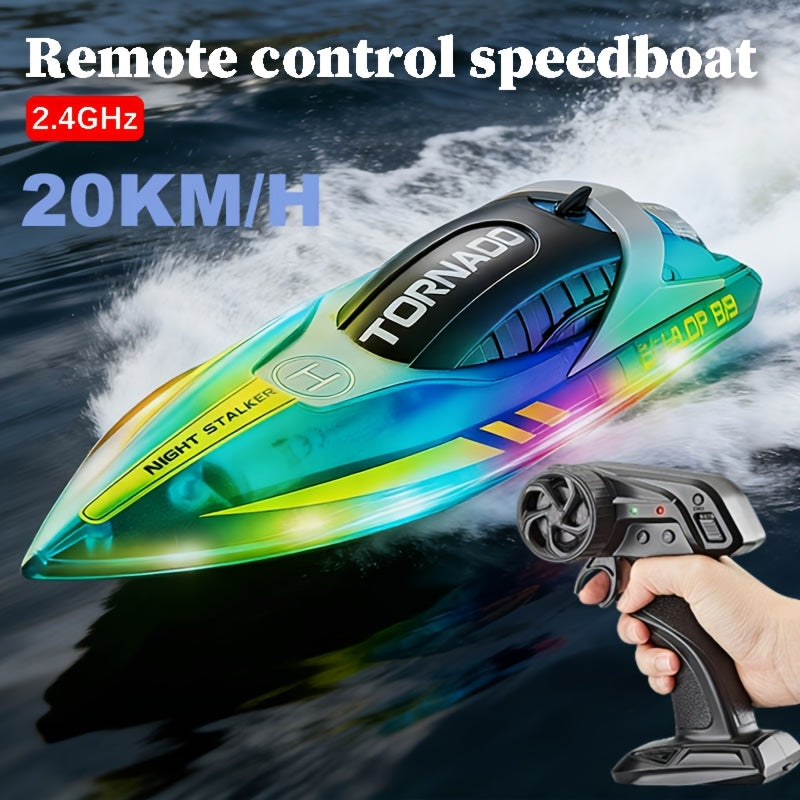 Remote Control Speedboat 25KM/H with Auto Flip Reset Night Light & Low Battery Alert – High Speed RC Boat for Pool Lake Kids Adults Birthday Christmas Gift Yellow Blue Green