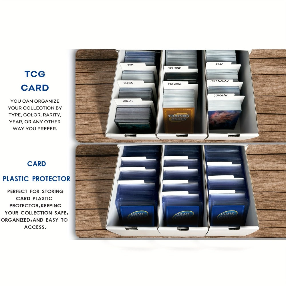 Trading Card Storage Box 12 Drawer with 80 Dividers – Card Organizer for Sports Cards Baseball TCG MTG Pokemon YuGiOh Playing Cards, Plastic Protector Case White Black