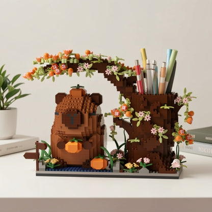 Capybara Building Block Pen Holder 1880pcs – Micro Brick Desk Organizer Pencil Cup Functional Cute Animal Desktop Decoration STEM Gift for Kids Teens Adults Office Home Birthday Christmas