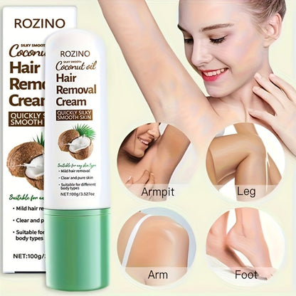 Hair Removal Cream with Coconut Squalane Instant Semi-Permanent Results Up to 3 Months – Non-Irritating Residue-Free Depilatory for Face Lips Armpits Legs Arms Bikini Area Unisex 100g