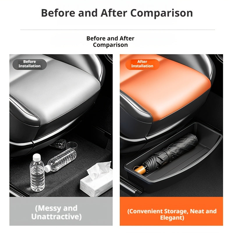 Under Car Seat ABS Storage Box, Fits Most Car Models, Front And Rear Seat Space Organizer, Hidden Tray, Efficient Car Part Storage, Car Organizer