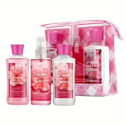 Bath Body Care Gift Set Shower Gel Body Lotion Body Mist Aloe Vera Vitamin E Glycerin Deep Moisturizing Fragrance Set for Women Cherry Blossom Lavender Vanilla Coconut All Skin Types