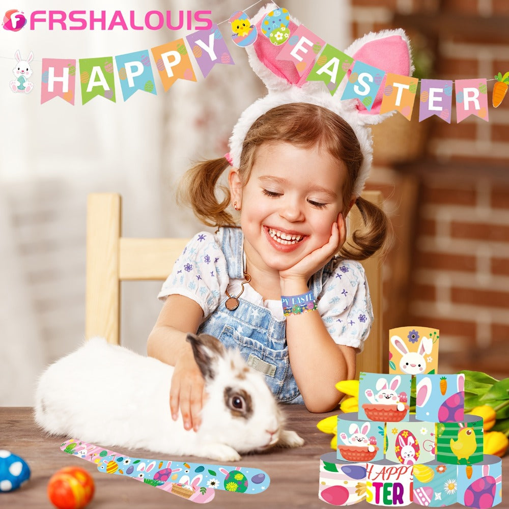 Easter Slap Bracelets for Kids 72 Pcs Bulk – Easter Basket Fillers Egg Hunt Prizes Classroom Rewards & Party Favors for Boys & Girls – PVC Snap Bracelets for Easter Spring Celebrations & School Events