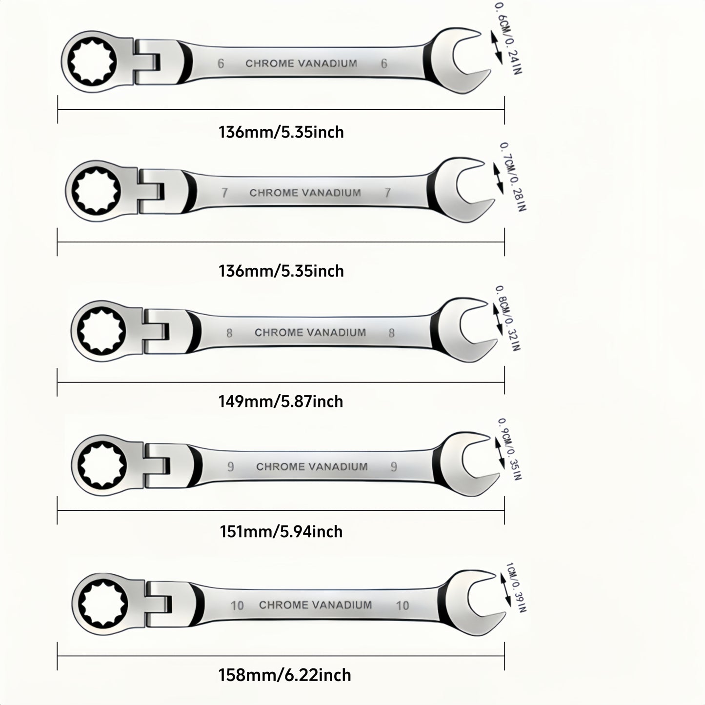 5pcs Adjustable Ratchet Wrench Set, Matched Set, Economical, Multi-functional, Metal Material, Suitable for Car, DIY, Home Maintenance, Two--one Wrench.
