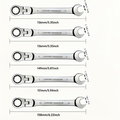 5pcs Adjustable Ratchet Wrench Set, Matched Set, Economical, Multi-functional, Metal Material, Suitable for Car, DIY, Home Maintenance, Two--one Wrench.