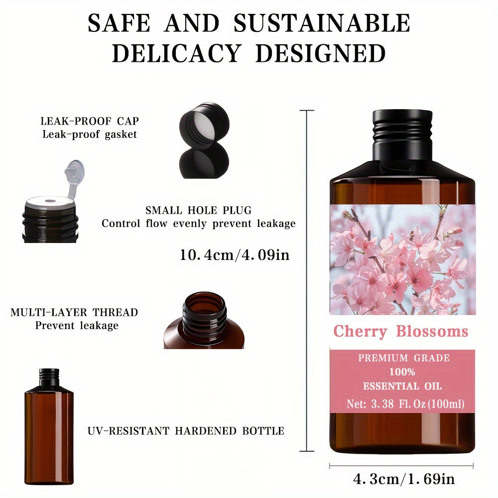 Cherry Blossom Essential Oil 100% Pure Therapeutic Grade Moisturizing Aromatherapy Diffuser – Skin Hair Nail Care Massage Relaxation Meditation Gift for Men Women 100ml 3.38oz