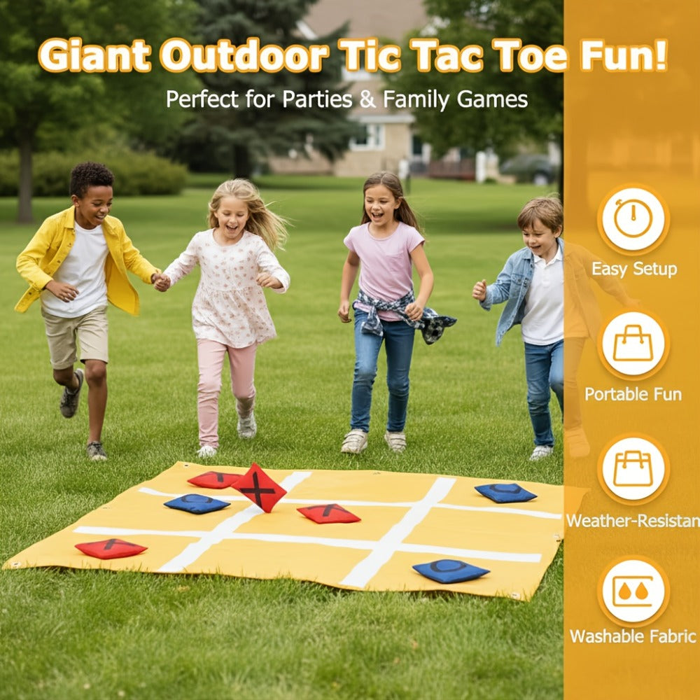 Giant Tic Tac Toe Bean Bag Toss Game Set Outdoor Lawn Game with 4.92ft Cloth 10 Bean Bags Ground Nails Storage Bag for Family Kids Adults Camping Backyard Party Christmas Thanksgiving Gift