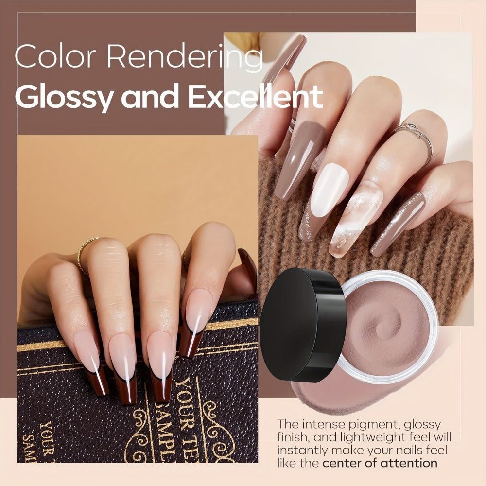 Dip Powder Nail Starter Kit 4 Colors Pink Brown Beige — Complete Dipping Set with Base Coat Activator Top Coat No Lamp Needed French Manicure Beginner Nail Art Gift for Women