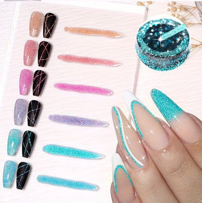 Glitter Liner Nail Art Gel 5ml Super Reflective – Ultra Fine Brush Tip Nail Art Drawing Gel for Stripe Line & Detail Designs, Long Lasting UV LED Nail Art Liner Gel for Salon & DIY Home Women