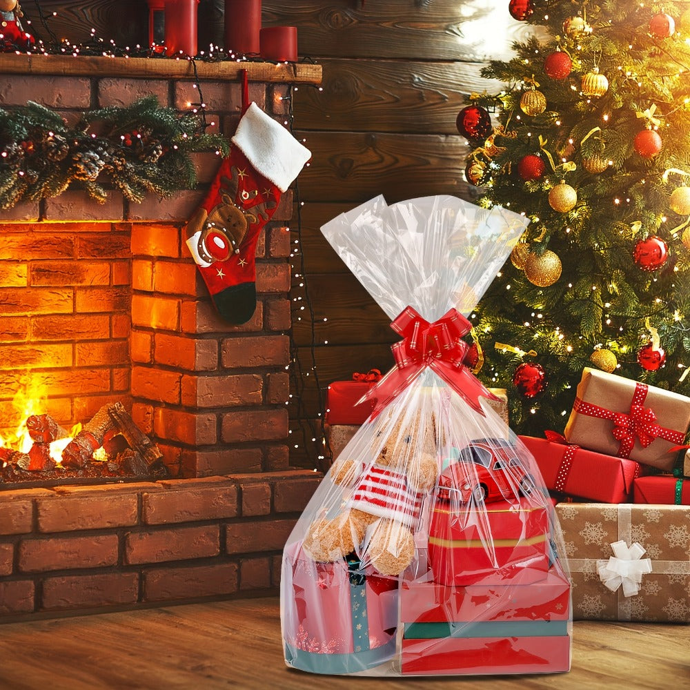 Cellophane Bags 50-Pack Large 18x30 Inch Transparent Gift Basket Wrap Bags – Clear Cellophane Wrapping for Christmas, Holidays & Gift Packaging