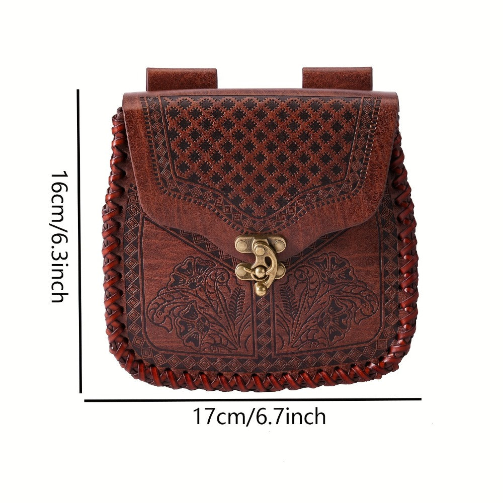 Dragon Embossed Faux Leather Waist Bag – Medieval Viking Norse Style Belt Pouch, Coin Purse Hip Bag for Renaissance Faire, Cosplay, LARP, Outdoor & Daily Use, Gift for Men Women, Black & Brown