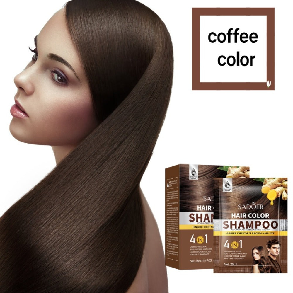3-in-1 Hair Color Shampoo 10-Pack Single-Use Sachets Natural Dye Deep Cleansing Moisturizing Gel — Gray Coverage Portable At-Home Hair Coloring Unisex Black Brown Red Purple