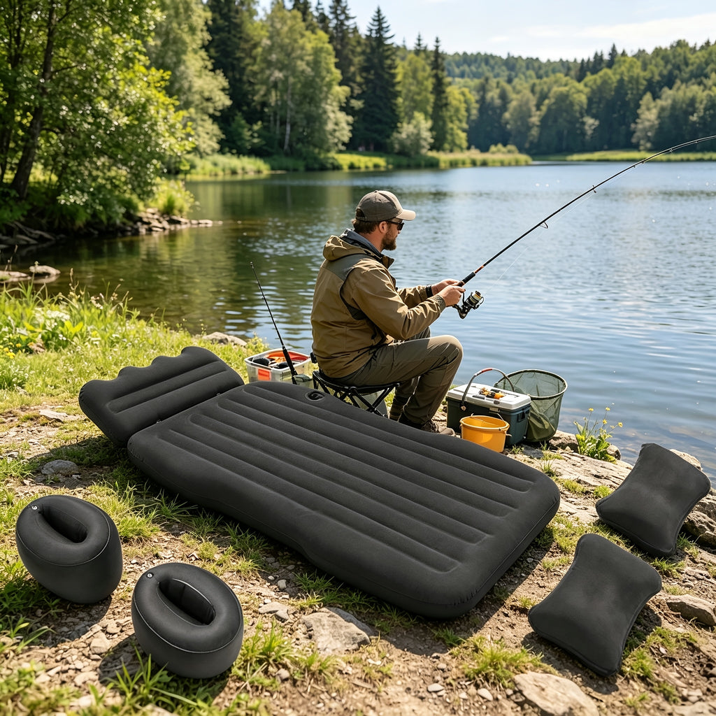 High-Value Thickened Car Inflatable Bed, Flocked Spine-Protective Comfortable Car Mattress, Car Additions, Universal for Sedans And Suvs, Quick Inflation with Pillow, Essential for Long Self-Drive Trips, Outdoor Camping Gear, Travel Rest Bed